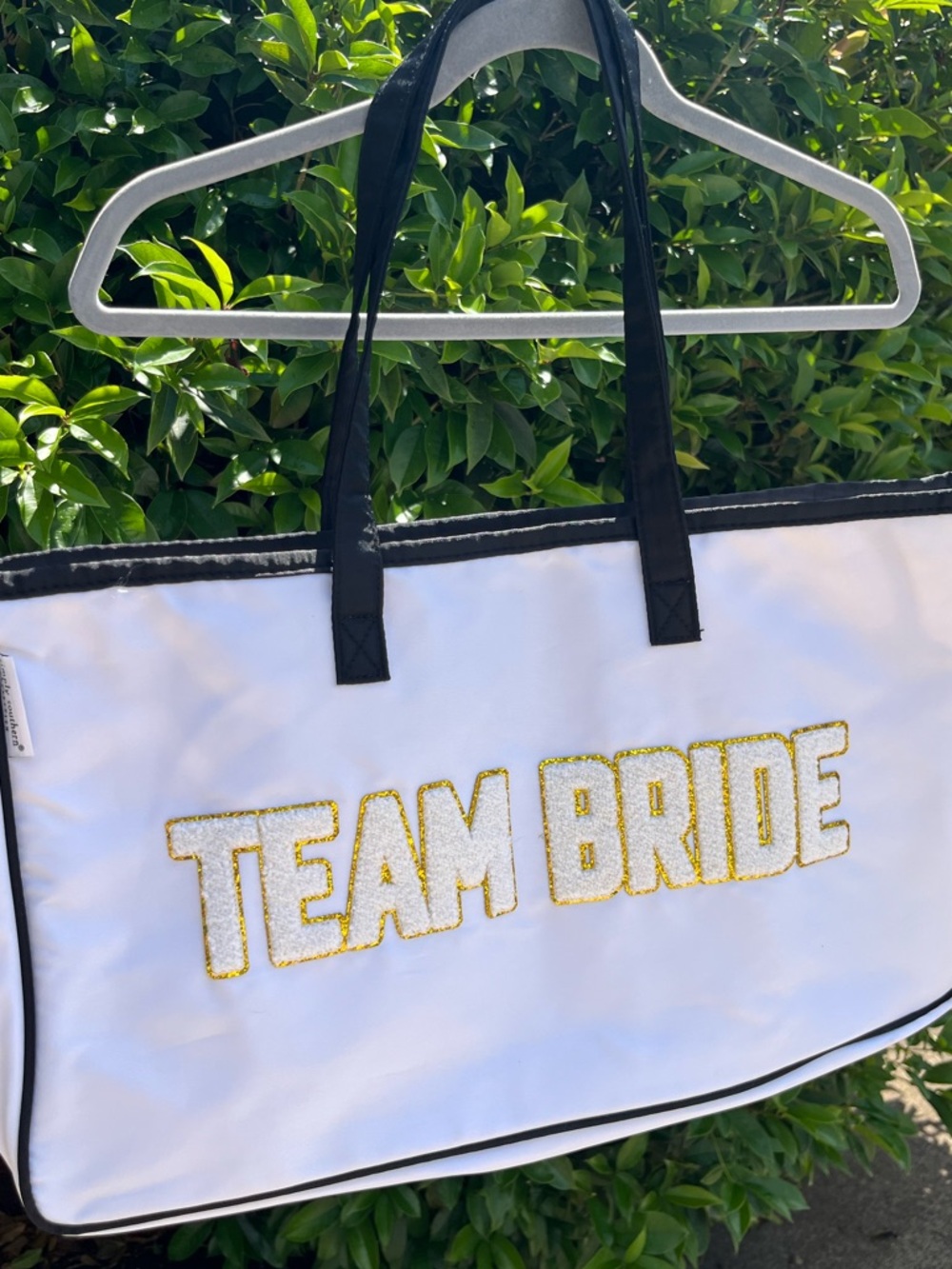 Team Bride White Tote Bag with Gold Lettering